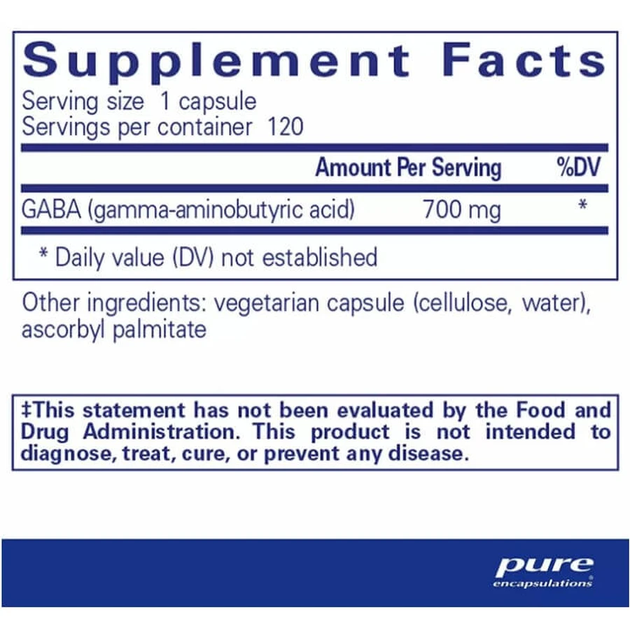 ГАМК Pure Encapsulations GABA, поддержка релаксации и уменьшение случайного стресса, 120 капсул: цены и характеристики