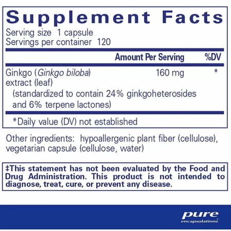 Гинкго Билоба Pure Encapsulations Ginkgo Biloba 160 мг, 120 капсул: цены и характеристики