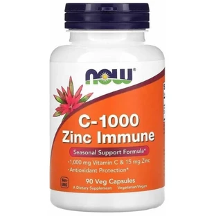 Витамин С и цинк для иммунитета Now Foods C-1000 Zinc Immune 1000 мг/15 мг, 90 вегетарианских капсул