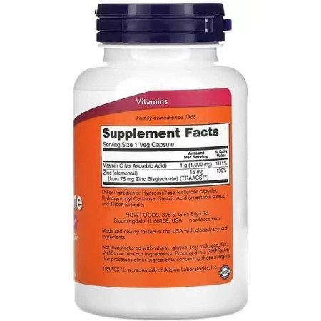 Витамин С и цинк для иммунитета Now Foods C-1000 Zinc Immune 1000 мг/15 мг, 90 вегетарианских капсул: цены и характеристики