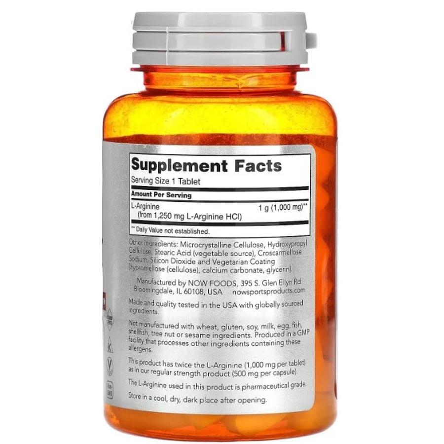 L-аргинин Now Foods Sports L-Arginine 1000 мг, двойная сила, 60 таблеток: цены и характеристики