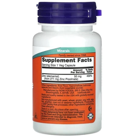 Пиколинат цинка NOW Foods Zinc Picolinate 50 мг, 30 вегетарианских капсул: ціни та характеристики