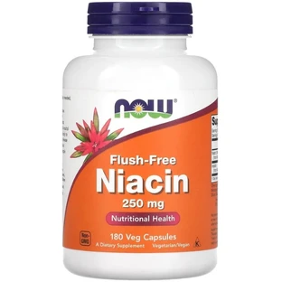 Ніацин (Вітамін В3) Now Foods Flush-Free Niacin 250 мг, без почервоніння, 180 вегетаріанських капсул