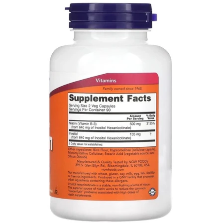 Ніацин (Вітамін В3) Now Foods Flush-Free Niacin 250 мг, без почервоніння, 180 вегетаріанських капсул: ціни та характеристики