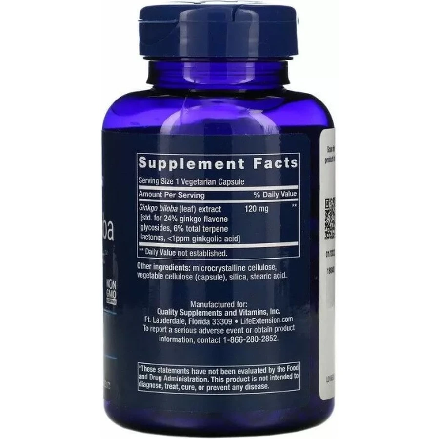 Гінкго білоба Life Extension Ginkgo Biloba 120 мг, сертифікований екстракт, 365 капсул: ціни та характеристики