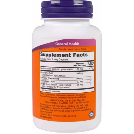Гиалуроновая кислота Now Foods Hyaluronic Acid 100 мг, двойная сила, 120 вегетарианских капсул: цены и характеристики