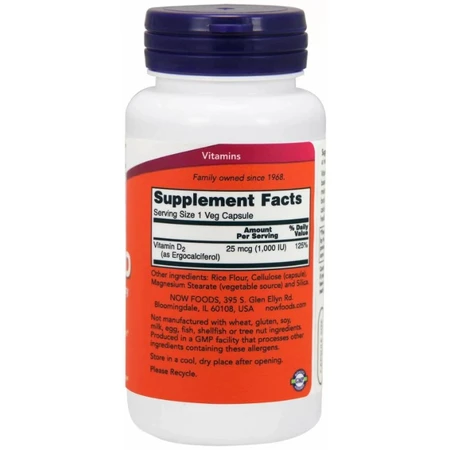 Вітамін Д2 Now Foods Vitamin D 1000 МЕ (25 мкг), сухий,120 вегетаріанських капсул: ціни та характеристики