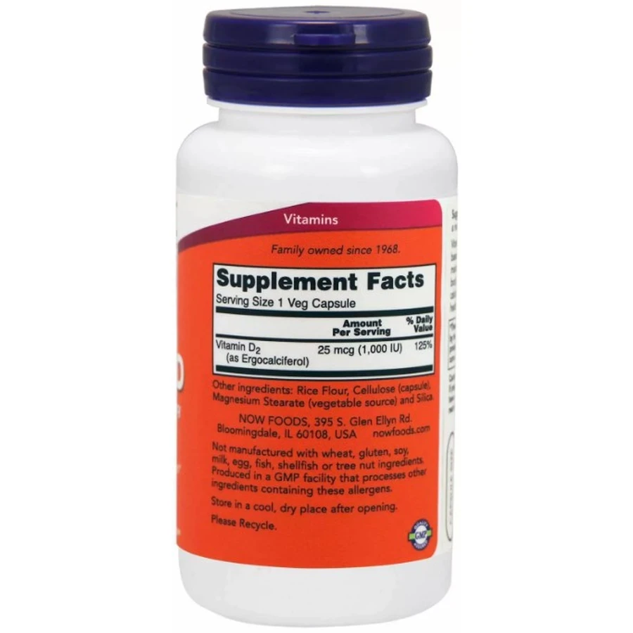 Вітамін Д2 Now Foods Vitamin D 1000 МЕ (25 мкг), сухий,120 вегетаріанських капсул: ціни та характеристики