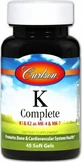 Витамин К, Carlson K-Complete, полная формула, 45 гелевых капсул