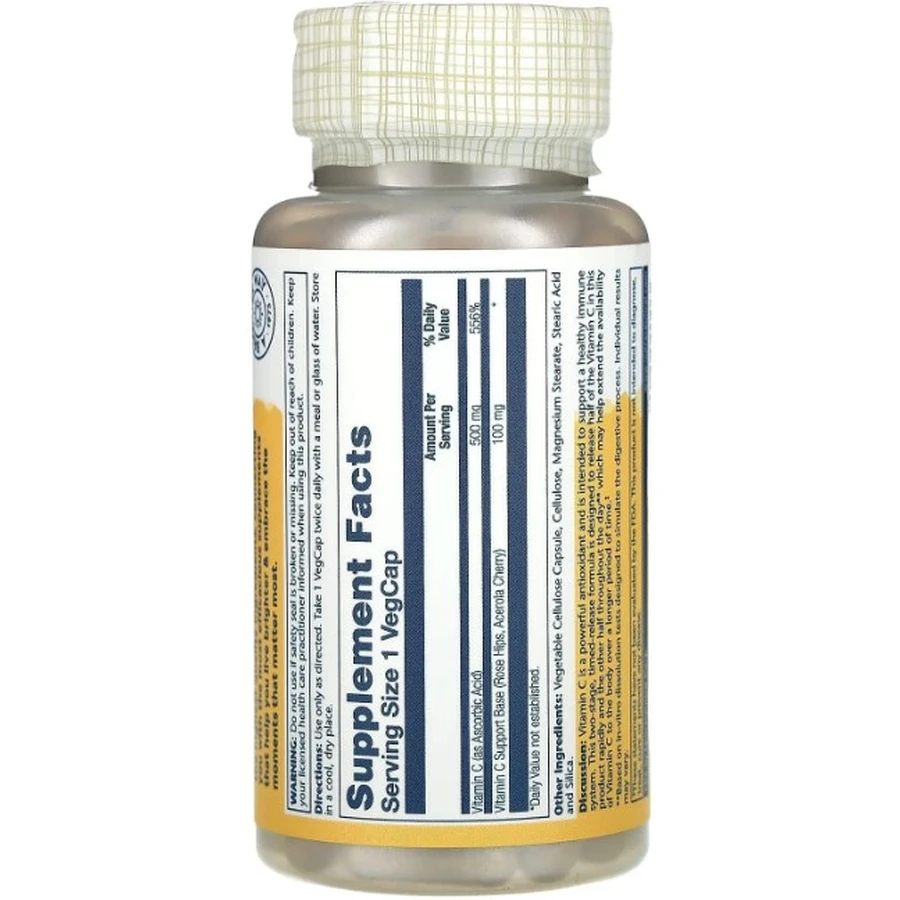 Витамин С Solaray Vitamin C 500 мг, двухфазное высвобождение, 100 капсул: цены и характеристики
