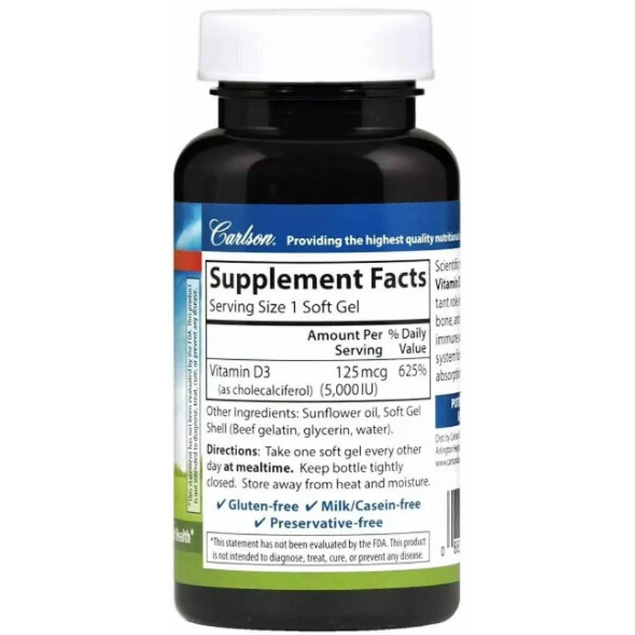 Вітамін Д-3 Carlson Vitamin D3 125 мг (5000 МО), 120 гелевих капсул: ціни та характеристики