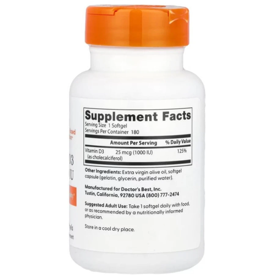 Витамин Д3 Doctor's Best Vitamin D3 25 мкг (1000 МЕ), 180 гелевых капсул: цены и характеристики