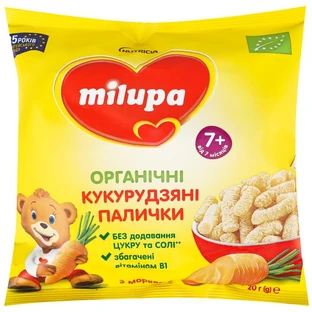 Палички кукурудзяні Milupa з морквою та вітаміном В1 для дітей від 7 місяців, 20 г