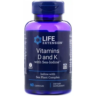 Витамин Д и К с йодом  Life Extension Vitamins D and K with Sea-Iodine, 60 капсул