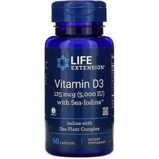 Витамин Д3 Life Extension Vitamin D3 5000 МЕ (125 мкг), с йодом, 60 капсул