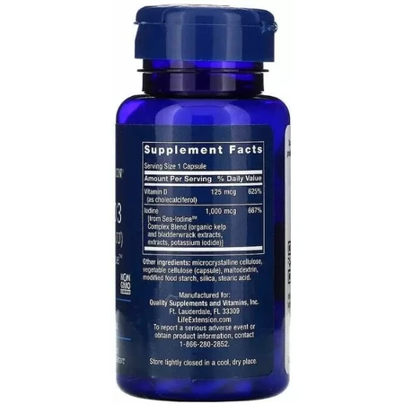 Витамин Д3 Life Extension Vitamin D3 5000 МЕ (125 мкг), с йодом, 60 капсул: цены и характеристики