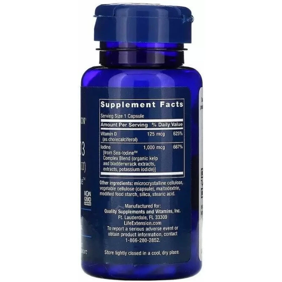 Витамин Д3 Life Extension Vitamin D3 5000 МЕ (125 мкг), с йодом, 60 капсул: цены и характеристики