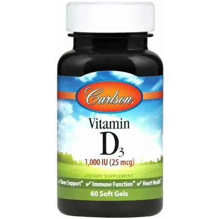 Вітамін Д Carlson Vitamin D 1000 МО, 60 гелевих капсул: ціни та характеристики