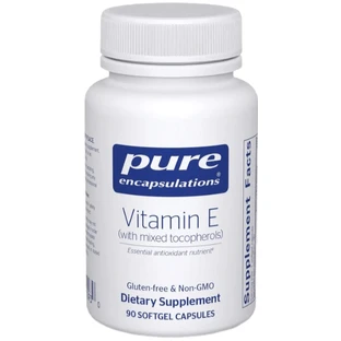 Витамин Е Pure Encapsulations Vitamin E со смешанными токоферолами, поддержка клеточного дыхания и здоровья сердечно-сосудистой системы, 90 капсул