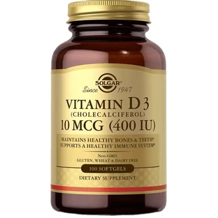 Витамин Д3 Solgar Vitamin D3 10 мкг (400 МЕ), 100 гелевых капсул
