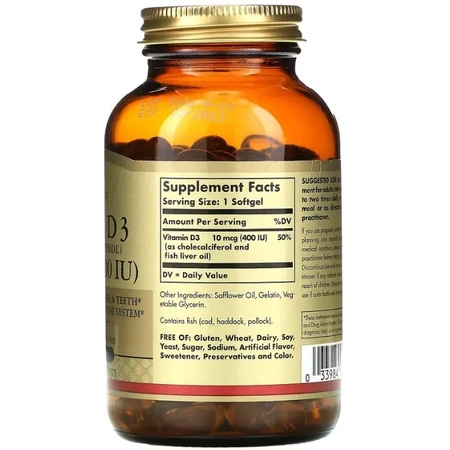 Витамин Д3 Solgar Vitamin D3 10 мкг (400 МЕ), 100 гелевых капсул: цены и характеристики