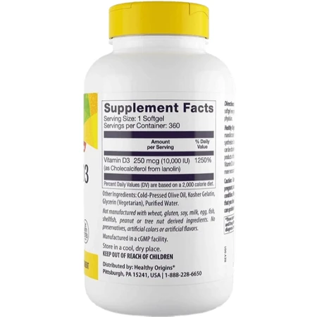Вітамін Д3 Healthy Origins Vitamin D3 10 000 МО, 360 капсул: ціни та характеристики