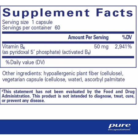 Вітамін B6 (Піридоксаль-5-Фосфат) Pure Encapsulations P5P 50 (vitamin B6), для підтримки метаболізму, 60 капсул: ціни та характеристики