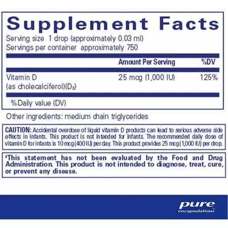 Вітамін D3 Pure Encapsulations Vitamin D3 liquid, рідкий, 22.5 мл: ціни та характеристики