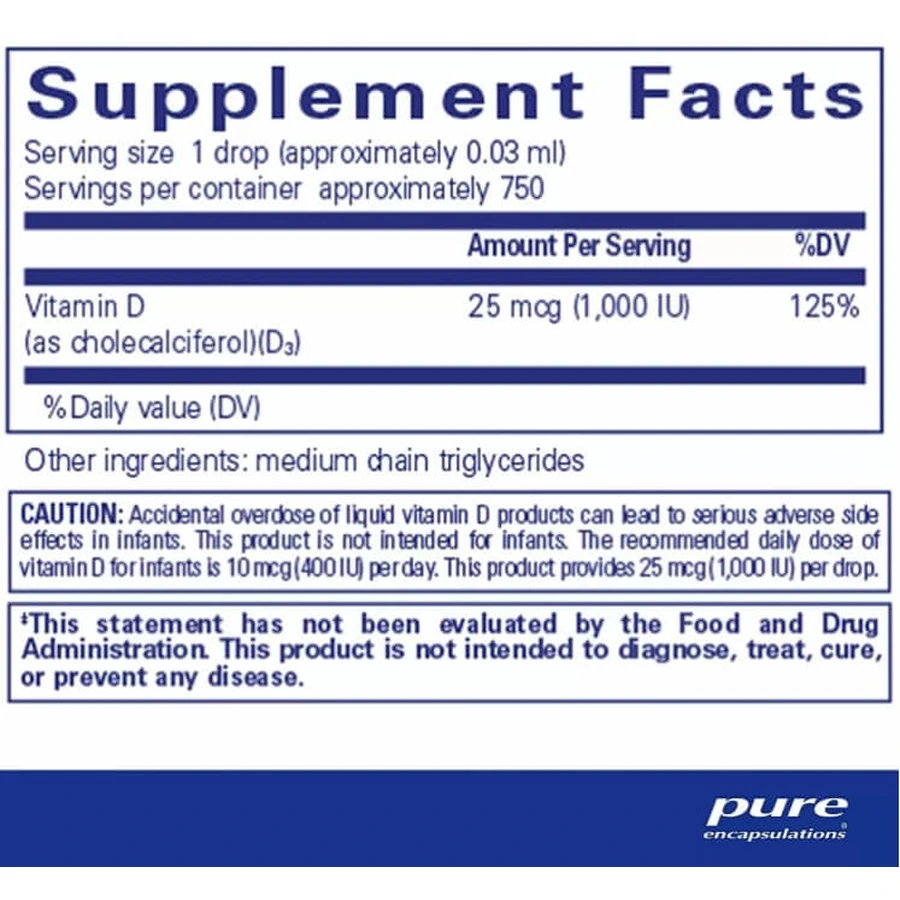 Вітамін D3 Pure Encapsulations Vitamin D3 liquid, рідкий, 22.5 мл: ціни та характеристики