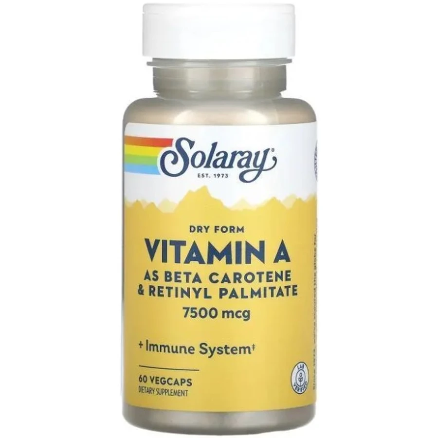 Вітамін А Solaray Dry Vitamin A 7500 мкг, 60 вегетаріанських капсул: ціни та характеристики