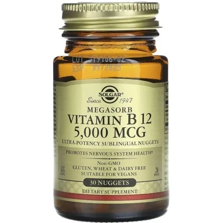Вітамін В12 (ціанокобаламін) Solgar Vitamin B12 5000 мкг, сублінгвальний, 30 таблеток: ціни та характеристики