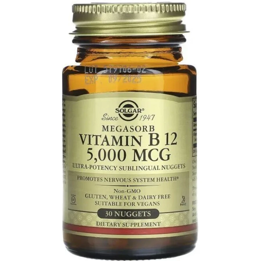 Вітамін В12 (ціанокобаламін) Solgar Vitamin B12 5000 мкг, сублінгвальний, 30 таблеток: ціни та характеристики