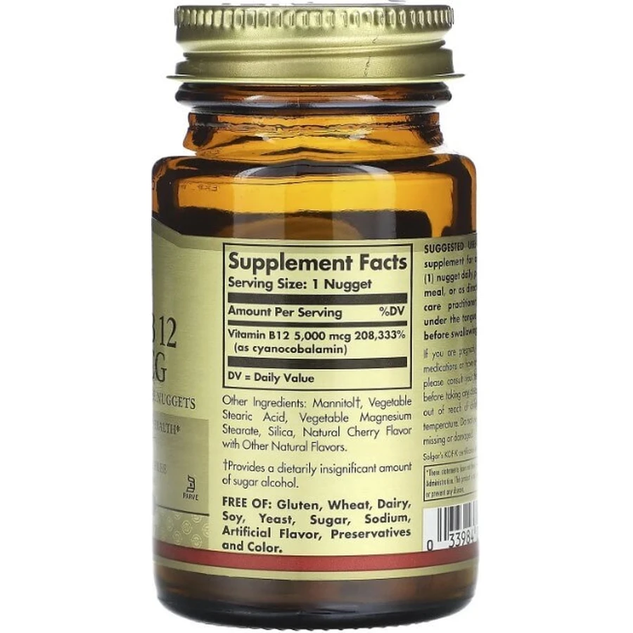 Вітамін В12 (ціанокобаламін) Solgar Vitamin B12 5000 мкг, сублінгвальний, 30 таблеток: ціни та характеристики