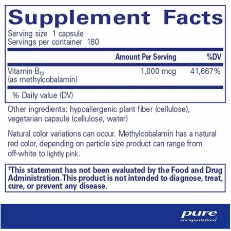 Витамин В12 (метилкобаламин) Pure Encapsulations Methylcobalamin Advanced Vitamin B12, 60 капсул: цены и характеристики