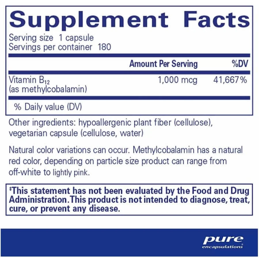 Витамин В12 (метилкобаламин) Pure Encapsulations Methylcobalamin Advanced Vitamin B12, 60 капсул: цены и характеристики