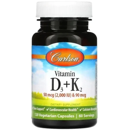 Витамин D3 + K2 Carlson Vitamin D3 + K2, 120 капсул: цены и характеристики