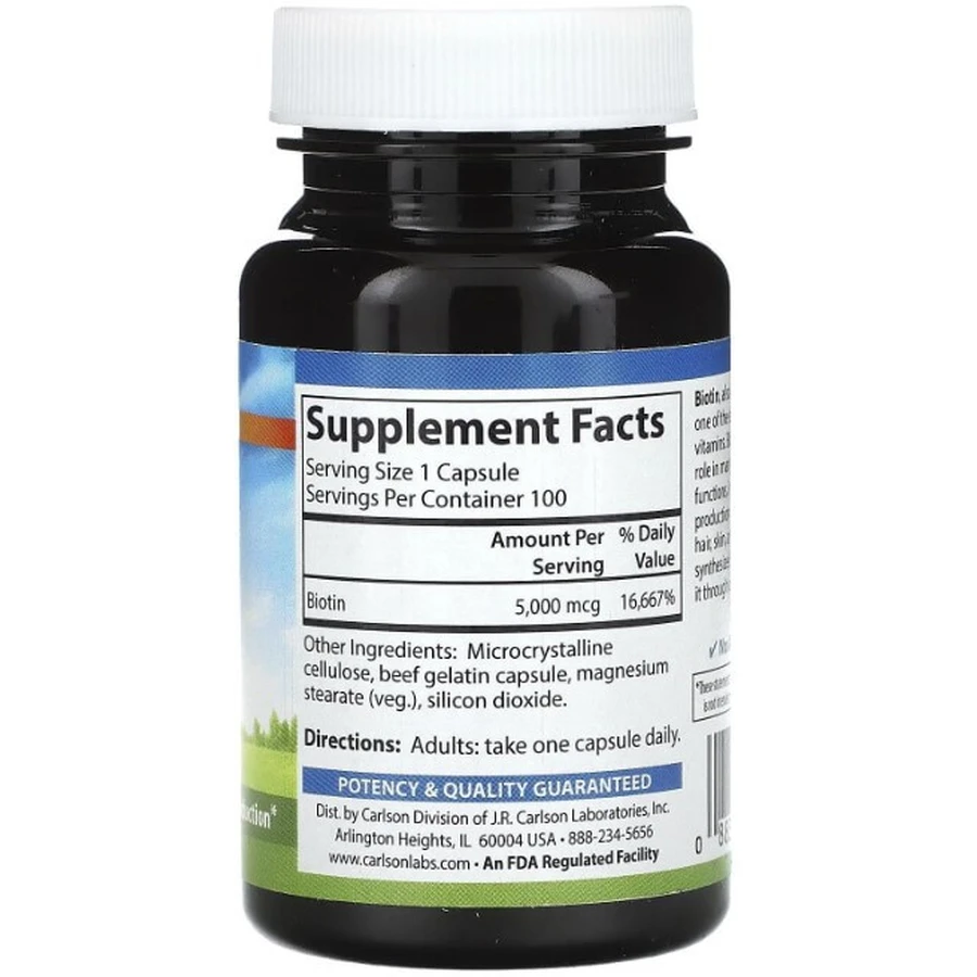 Биотин Carlson Biotin 5000 мкг, 100 капсул: цены и характеристики