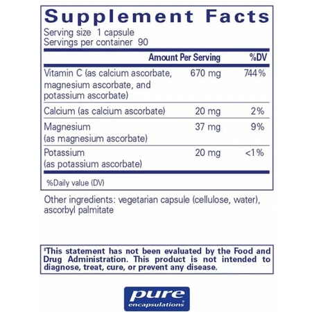 Буферизированная Аскорбиновая Кислота Витамин С Pure Encapsulations Buffered Ascorbic Acid, 90 капсул: цены и характеристики