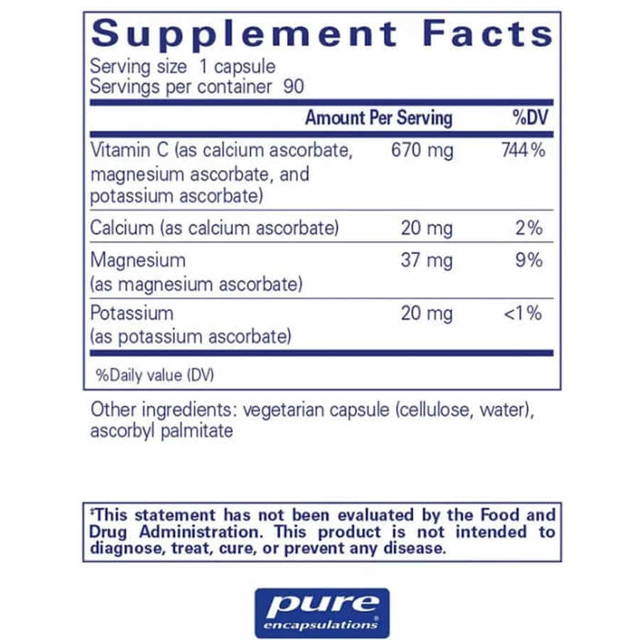 Буферизированная Аскорбиновая Кислота Витамин С Pure Encapsulations Buffered Ascorbic Acid, 90 капсул: цены и характеристики
