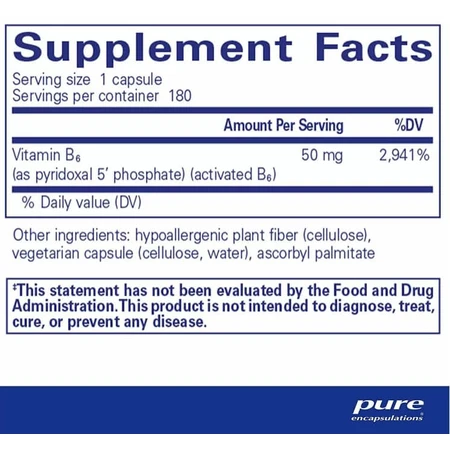 Вітамін B6 (Піридоксаль-5-Фосфат) Pure Encapsulations P5P 50 (vitamin B6), для підтримки метаболізму, 180 капсул: ціни та характеристики