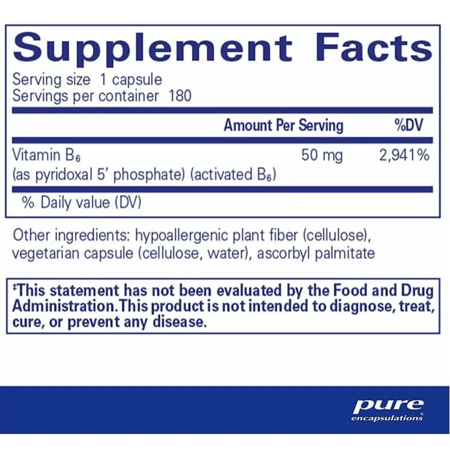 Вітамін B6 (Піридоксаль-5-Фосфат) Pure Encapsulations P5P 50 (vitamin B6), для підтримки метаболізму, 180 капсул: ціни та характеристики