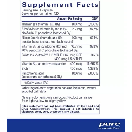 Вітамін B (збалансована вітамінна формула) Pure Encapsulations B-Complex Plus, 120 капсул: ціни та характеристики