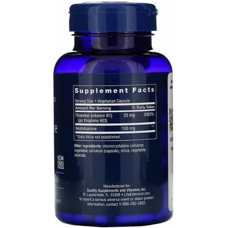 Бенфотіамін Life Extension Benfotiamine 100 мг, з тіаміном, 120 капсул: ціни та характеристики