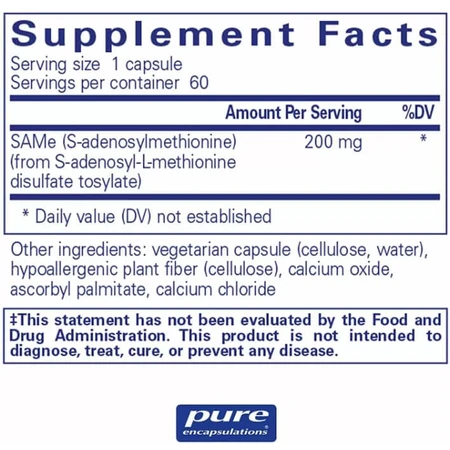S-аденозилметионин Pure Encapsulations SAMe S-Adenosylmethionine, підтримка суглобів, печінки і когнитивних функцій, 60 капсул: ціни та характеристики