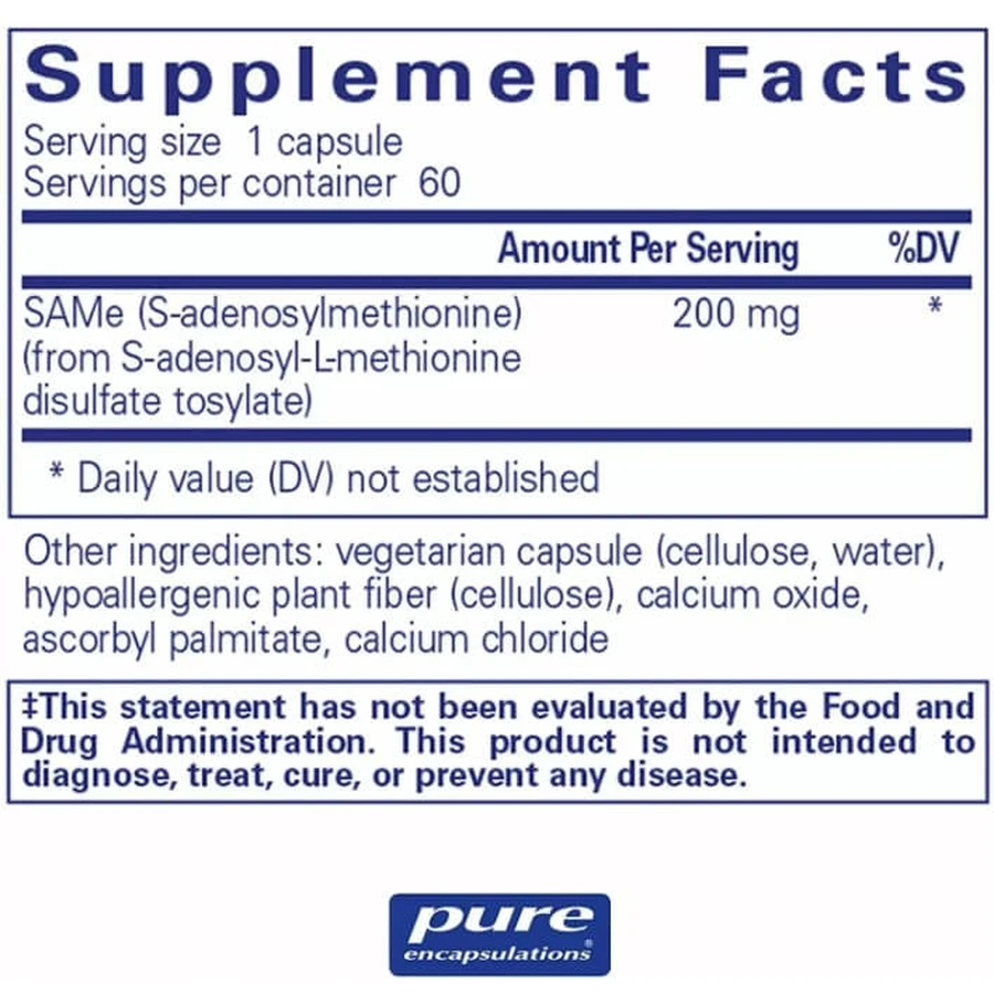 S-аденозилметионин Pure Encapsulations SAMe S-Adenosylmethionine, підтримка суглобів, печінки і когнитивних функцій, 60 капсул: ціни та характеристики