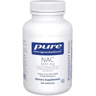 NAC (N-ацетилцистеїн) Pure Encapsulations n-acetyl-l-cysteine 600 мг, підтримка дихальної функції, утворення глутатіону і детоксикації,  180 капсул