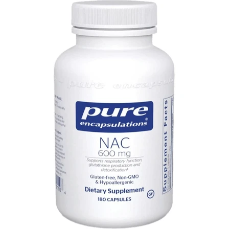 NAC (N-ацетилцистеїн) Pure Encapsulations n-acetyl-l-cysteine 600 мг, підтримка дихальної функції, утворення глутатіону і детоксикації, 180 капсул: ціни та характеристики