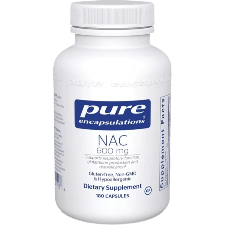 NAC (N-ацетилцистеїн) Pure Encapsulations n-acetyl-l-cysteine 600 мг, підтримка дихальної функції, утворення глутатіону і детоксикації, 180 капсул: ціни та характеристики