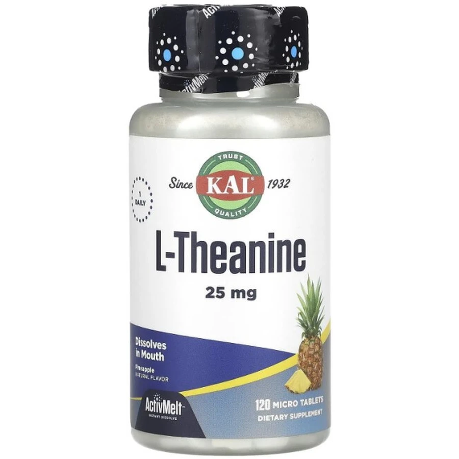 L-теанин KAL L-Theanine 25 мг, со вкусом ананаса, 120 микротаблеток: цены и характеристики
