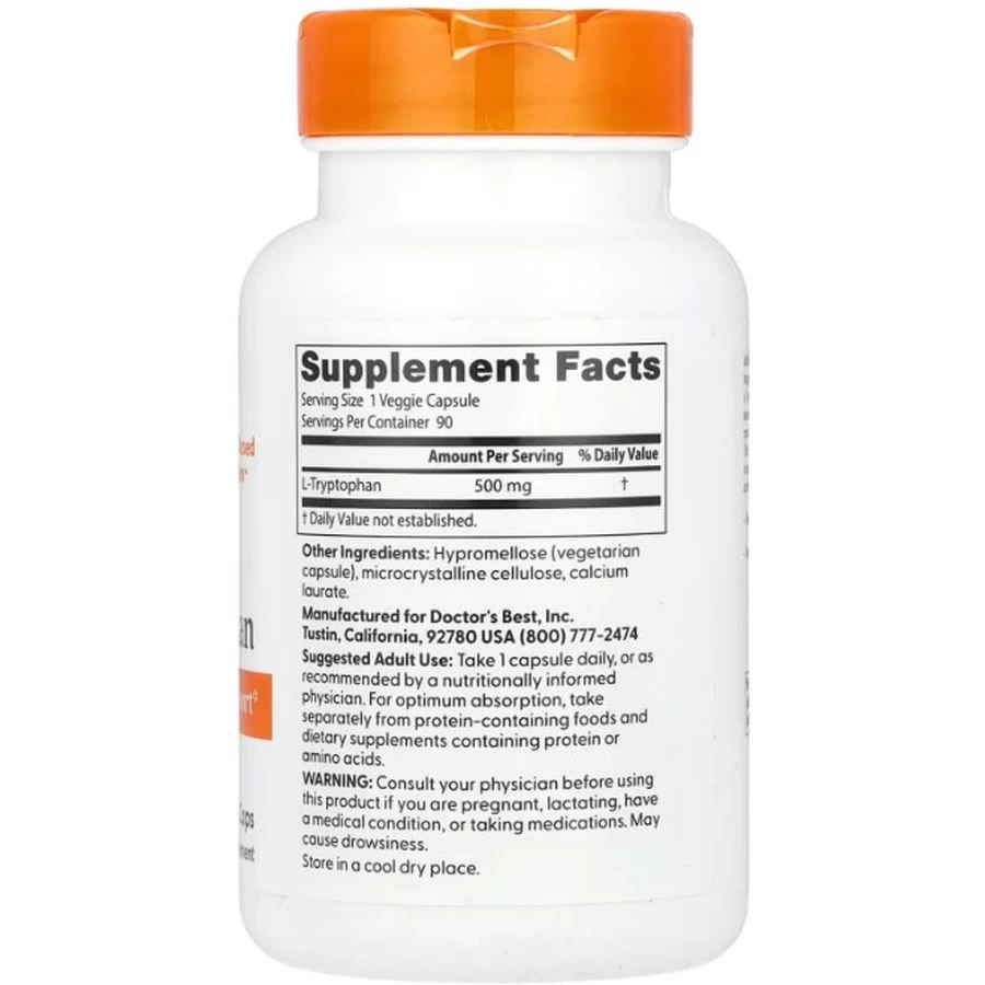 Триптофан Doctor's Best L-Tryptophan 500 мг, 90 веганських капсул: ціни та характеристики